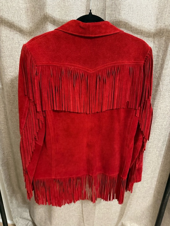 Neiman Marcus Red Suede Fringe Jacket - Picture 2 of 5